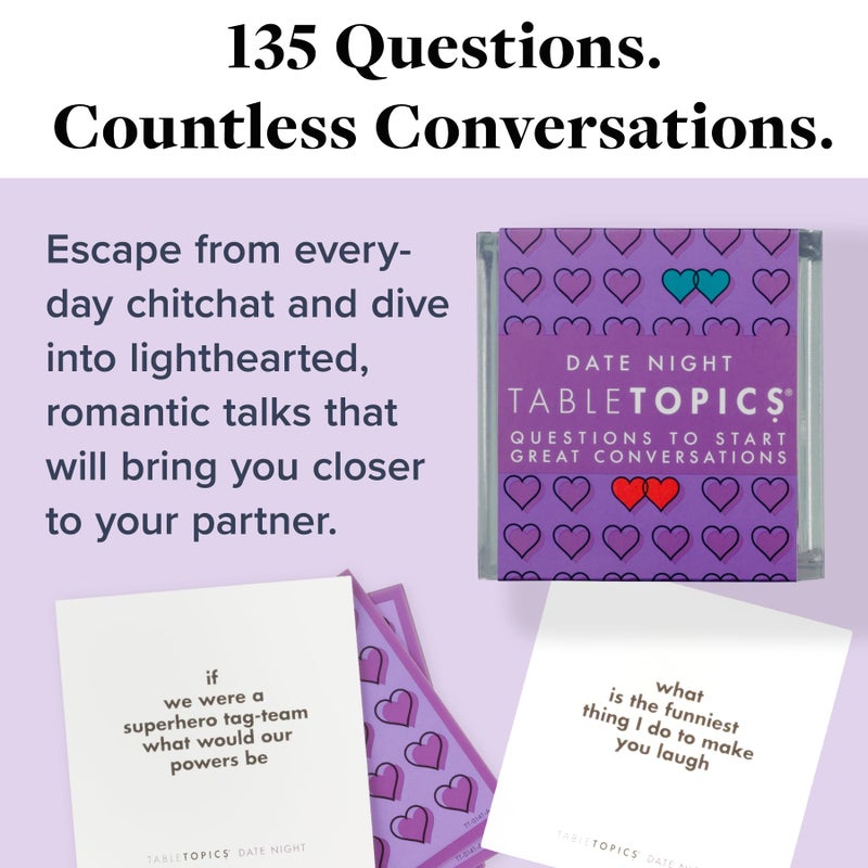 TableTopics Date Night Question Card Game â€“ 135 Conversation Starter Cards for Romantic Evenings, Quality Time Together with No Distractions, Gift for Couples' Anniversaries - Image 2